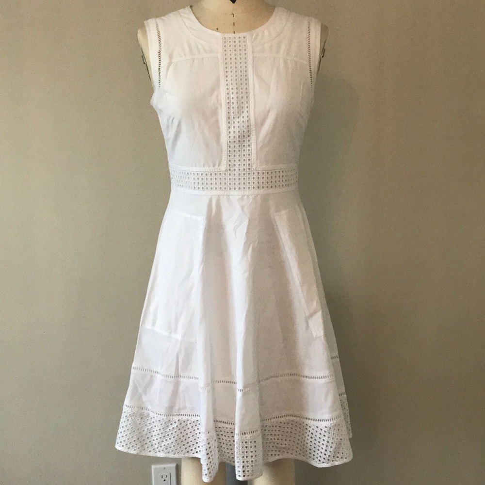 Fit and flair white eyelet embroidered dress